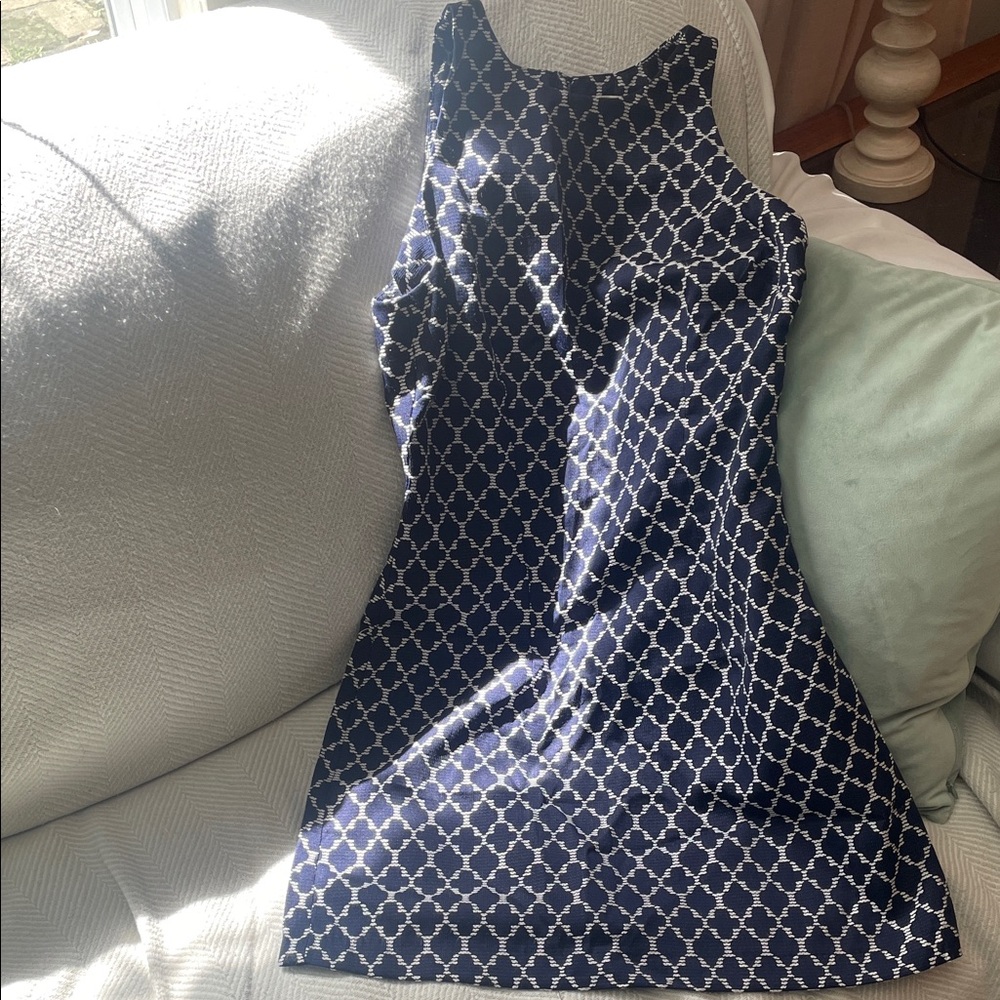 Elegant Navy and White Patterned Dress